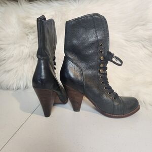 Aldo Black Leather Lace-up Heel Boots Womens Size 36 6 Whimsygoth Goth Spooky